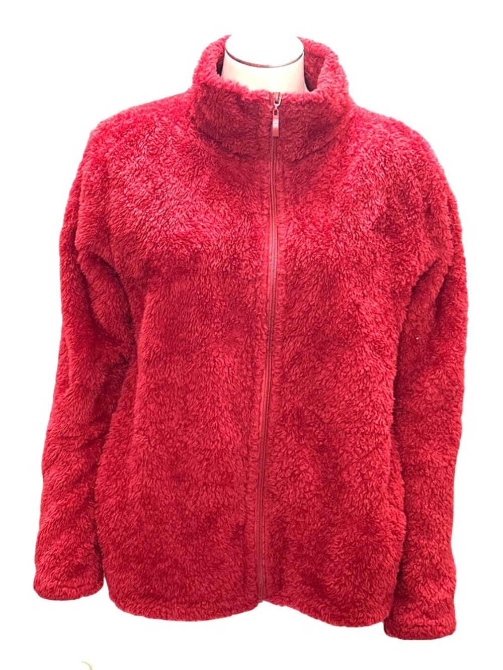 Real Essentials Petite Medium Rustic Red Full Zip Boxy Cozy Fleece Casual Y2K